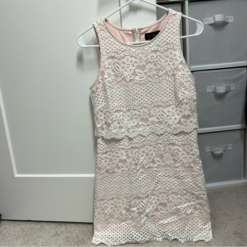 Elegant Lace Dress in Pink and White